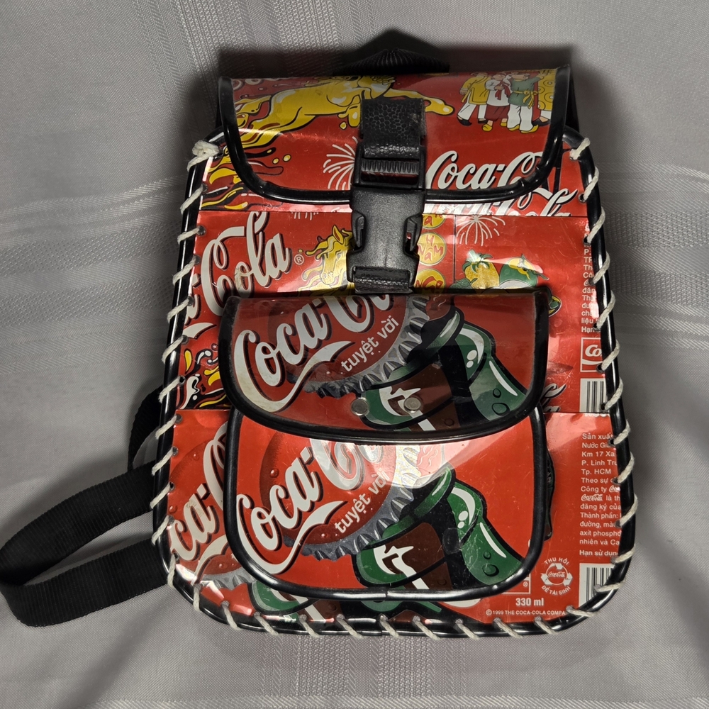 Hand Made Vintage Coca Cola Can Red Backpack with Black Trim